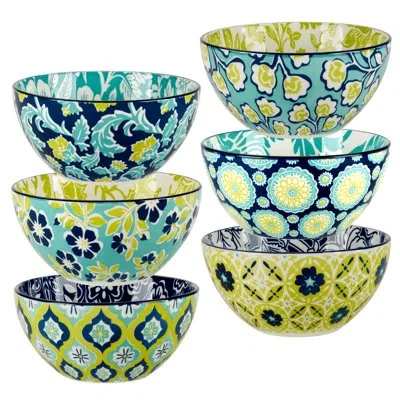 Certified International Tapestry Set Of 6  All Purpose Bowl 6.25in 6 Asst 6.25in Diam X 3in 30oz In Blue;white;green