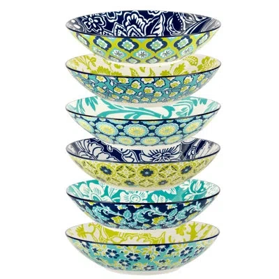 Certified International Tapestry Set Of 6  Soup Pasta Bowl 6 Asst 9.25in Diam X 2.25in 40oz In Blue;green;yellow