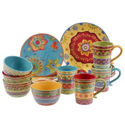 Certified International Tunisian Sunset 16pc Dinnerware In Blue;red;yellow