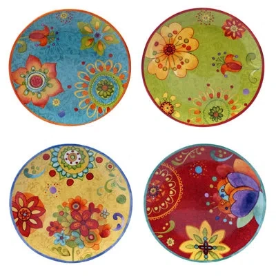 Certified International Tunisian Sunset 4 Piece 8.75" Salad Plate Set In Blue;green;yellow