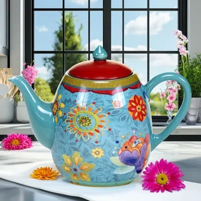 Certified International Tunisian Sunset Teapot In Blue;red