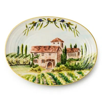 Certified International Tuscany Oval Platter – 16” Stoneware Serving Dish Featuring Scenic Italian Countryside With Villas,  In Blue;white;green;red;yellow