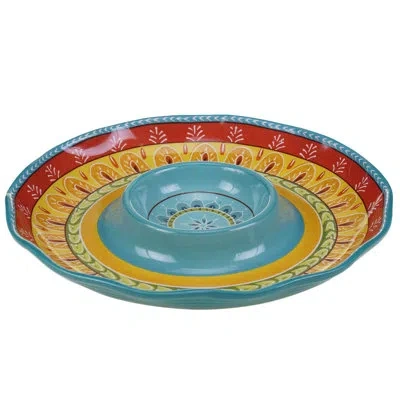 Certified International Valencia Chip & Dip Platter In Blue;red;yellow