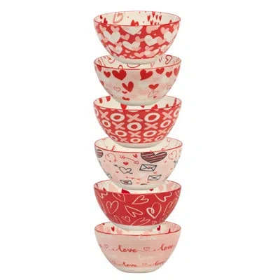 Certified International Valentine's Day Set Of 6 Bowls In White;red