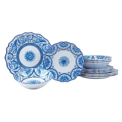 Certified International Veranda Melamine 12 Pc Dinnerware Set In Blue;white