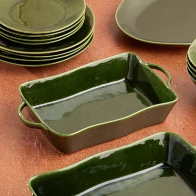 Certified International Verde Large Rectangular Stoneware Baker – 150oz Deep Dish For Casseroles, Lasagna & Roasting – Oven, In Green