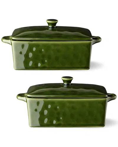 Certified International Verde Set Of 2 Rectangular Mini Bakers In Green