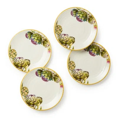 Certified International Verdura 6-inch Canape Plates, Set Of 4 – Artichoke & Herb Stoneware Side Plates For Appetizers, Tapa In Blue;green;yellow;purple;cream