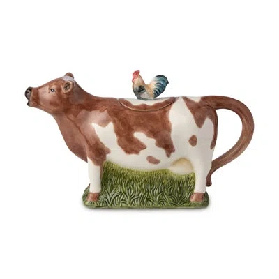 Certified International Vintage Farm 3-d Cow Teapot In Brown;white;green;pink