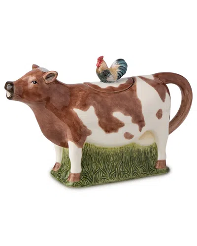 Certified International Vintage Farm Cow Teapot In Brown