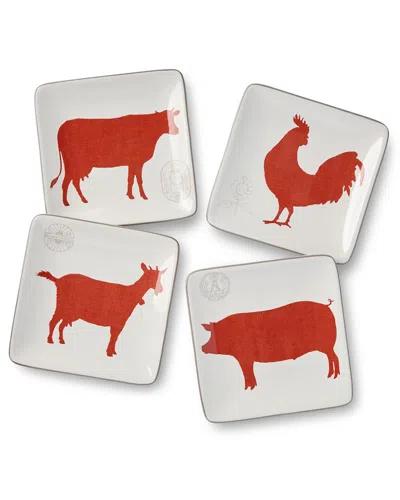 Certified International Vintage Farm Set Of 4 Canape Plates In White