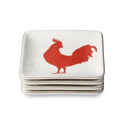 Certified International Vintage Farm Set Of 4 Canape Plates, 6" 4 Asst. In Red
