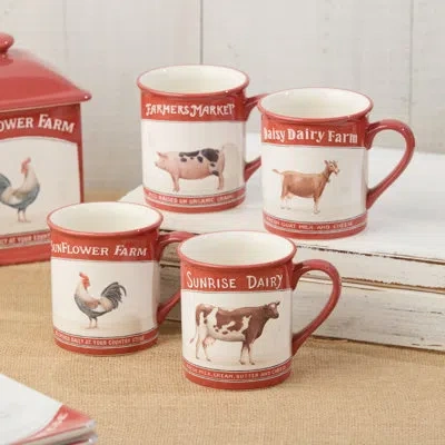 Certified International Vintage Farm Set Of 4 Mug 16 Oz. 4 Asst. In Brown;white;red