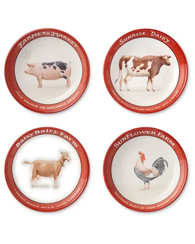 Certified International Vintage Farm Set Of 4 Soup Bowls In Red