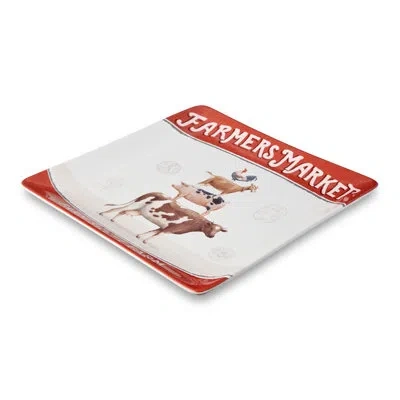 Certified International Vintage Farm Square Platter 12.5" In Brown;white;red;beige;pink