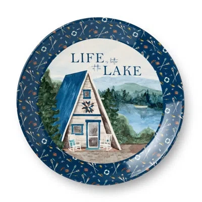 Certified International Wake At The Lake 13-inch Round Platter, Lakeside-inspired Design With Serene Artwork, Durable Stonew In Blue;brown;beige;teal