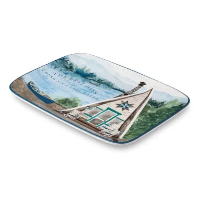Certified International Wake At The Lake 14x10-inch Rectangular Platter, Lakeside-inspired Design With Picturesque Artwork,  In Blue;brown;beige;teal