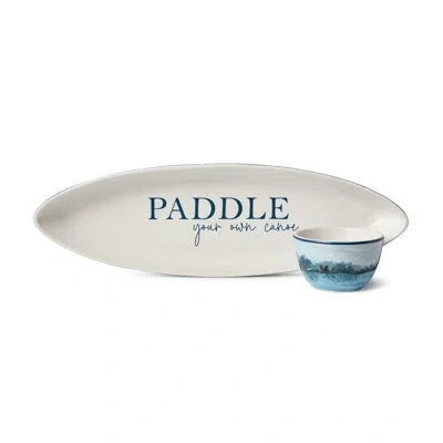 Certified International Wake At The Lake 3-d Canoe Chip & Dip Set, Two-piece Serving Tray With Dip Bowl & Spreading Knife, D In Blue;brown;beige;teal