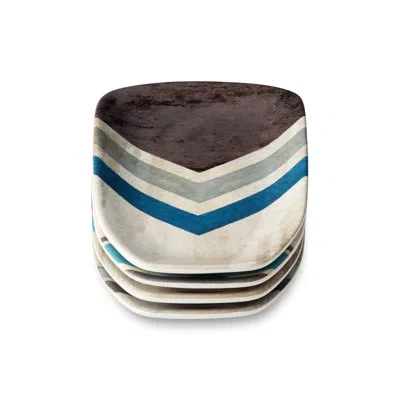 Certified International Wake At The Lake 3-d Oar Canape Plates, Set Of 4, 7.5x5.25-inch Rustic Lake-inspired Design, Durable In Blue;brown;beige;teal