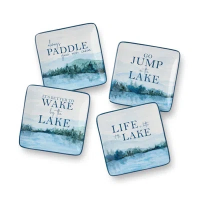 Certified International Wake At The Lake 6-inch Canape Plates, Set Of 4, Lakeside-inspired Designs With Water Scenes, Paddle In Blue;brown;beige;teal