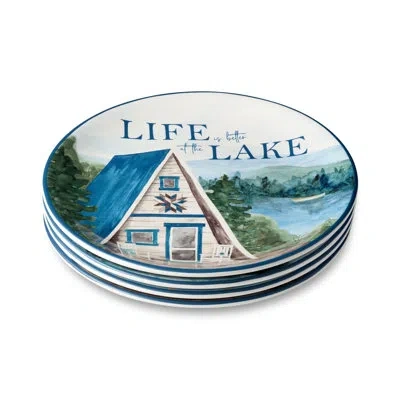 Certified International Wake At The Lake 9-inch Dessert Plates, Set Of 4, Lakeside-inspired Designs With Water Scenes & Cabi In Blue;brown;beige;teal