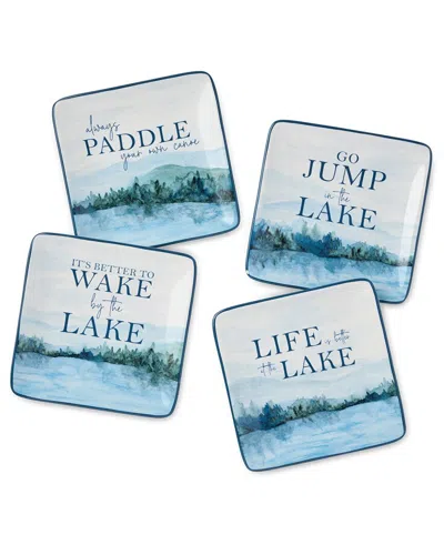 Certified International Wake At The Lake Set Of 4 Canape Plates In Blue