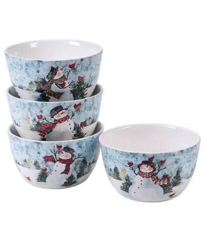 Certified International Watercolor Snowman 4-pc. Ice Cream Bowl In Blue,white,red