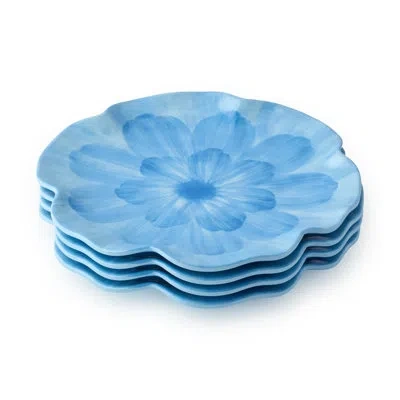 Certified International Wildflower Blue Melamine 3-d Floral Salad Plates, Set Of 4, 9-inch, Ideal For Fresh Salads, Appetize
