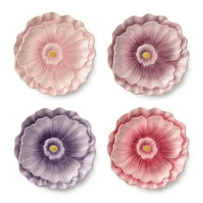 Certified International Wildflowers 3‑d Ceramic Dessert Plate Set Of 4, 6‑inch Sculpted Floral Plates With Raised Petals And In Multicolored