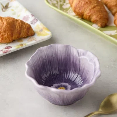 Certified International Wildflowers 3‑d Ceramic Ice Cream Bowl Set Of 4, Sculpted Floral Bowls With Raised Petals And Botani In Multicolored