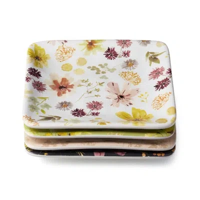 Certified International Wildflowers Ceramic Canape Plate Set Of 4, 6‑inch Assorted Floral Watercolor Appetizer Plates, Perfe In Multicolored