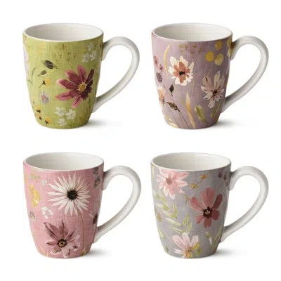 Certified International Wildflowers Ceramic Mug Set Of 4, 16 oz Assorted Floral Watercolor Mugs With Soft Botanical Artwork, In Multicolored