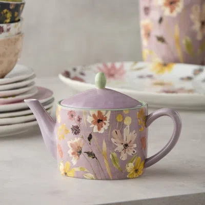 Certified International Wildflowers Ceramic Teapot, Floral Watercolor Botanical Teapot With Curved Handle And Fitted Lid, Fo In Multicolored