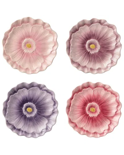 Certified International Wildflowers Set Of 4 3d Floral Dessert Plates In Pink