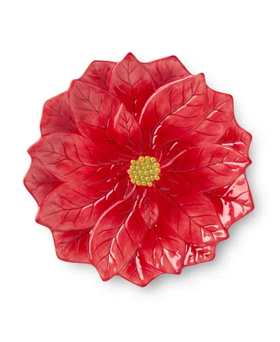 Certified International Winter Blooms 3-d Poinsettia Platter In Red