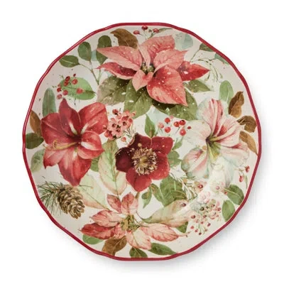 Certified International Winter Blooms Holiday Serving Bowl – 13" X 3" Large 128 oz Ceramic Bowl With Floral Christmas Design In Brown;white;green;red;pink