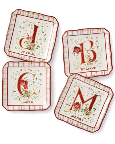 Certified International Winter Blooms Set Of 4 Canape Plates In Multi