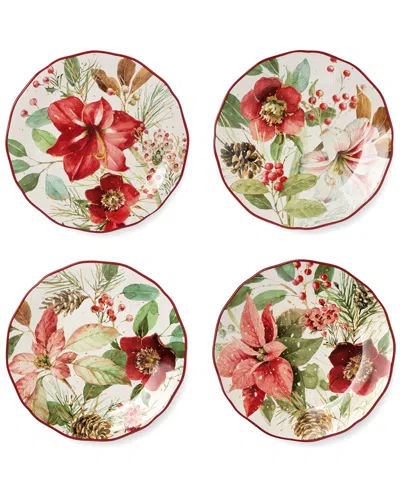 Certified International Winter Blooms Set Of 4 Dessert Plates In Multi