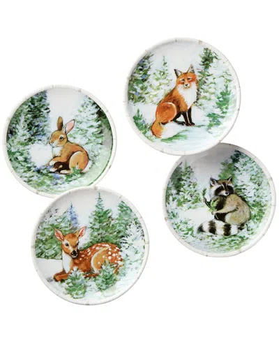 Certified International Winter Cabin Set Of 4 Canape Plates In Multi