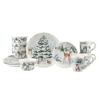Certified International Winter's Frost 16pc Ceramic Dinnerware Set 4 Dinner 4 Dessert Plates 4 Mugs 4 Ice Cream Bowls In Black;brown;white;green