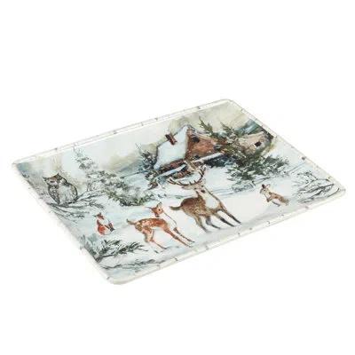 Certified International Winter's Frost Rectangular Platter 16" X 12" X 1.25" In Brown;white;green