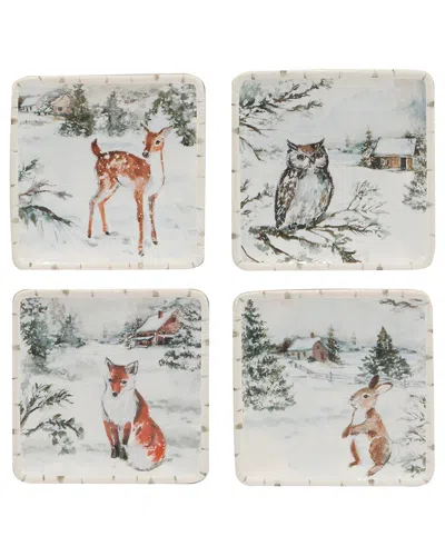 Certified International Winter's Frost Set Of 4 Canape Plates