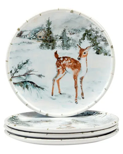 Certified International Winter's Frost Set Of 4 Dessert Plates In Animal Print