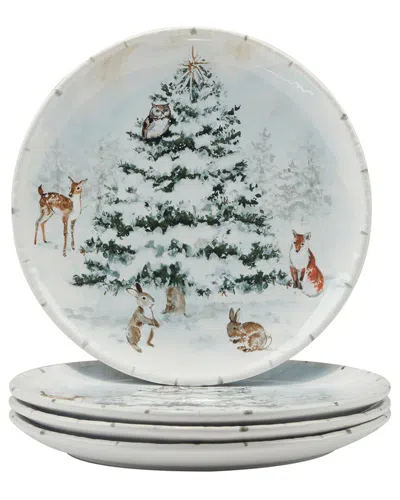 Certified International Winter's Frost Set Of 4 Dinner Plates In Animal Print