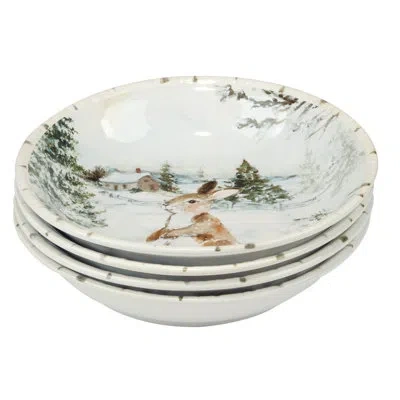 Certified International Winter's Frost Set Of 4 Soup Bowls In Brown;white;green;red