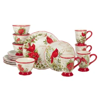 Certified International Winter''s Medley 16pc Dinnerware Set In White;green;red