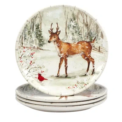 Certified International Winter''s Walk Set Of 4 Dinner Plates In Brown;white;green