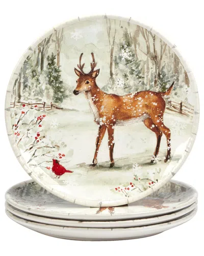 Certified International Winter's Walk Set Of 4 Dinner Plates In Multi