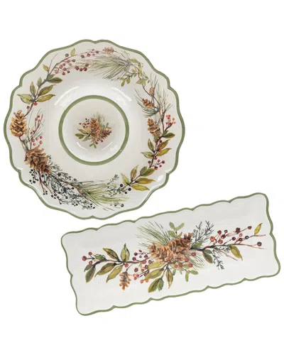 Certified International Winters Forest Melamine 2pc Appetizer Set In White