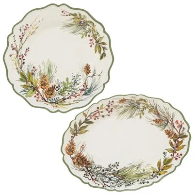 Certified International Winters Forest Melamine 2pc Platter Set - Round 14" Oval 18" X 13.5 In Brown;white;green;red